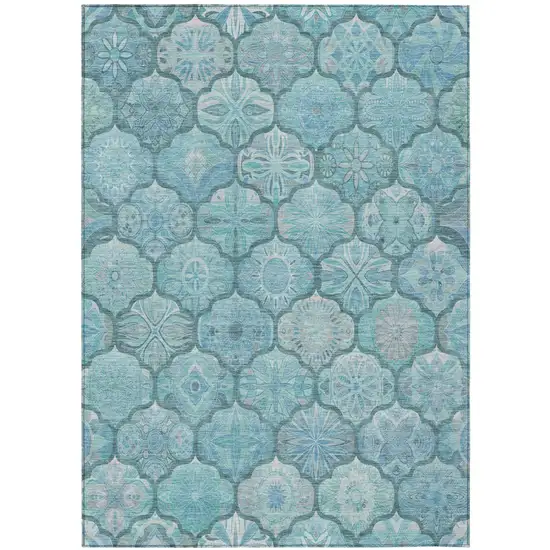 Teal Blue And Aqua Ogee Washable Indoor Outdoor Area Rug Photo 3