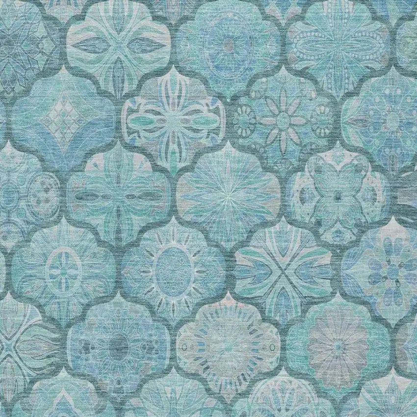 Teal Blue And Aqua Ogee Washable Indoor Outdoor Area Rug Photo 8