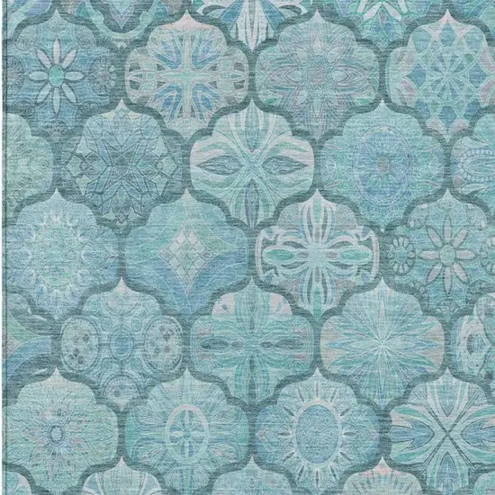 Teal Blue And Aqua Ogee Washable Indoor Outdoor Area Rug Photo 4