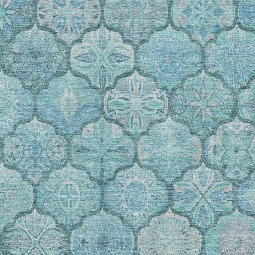 Teal Blue And Aqua Ogee Washable Indoor Outdoor Area Rug Photo 1