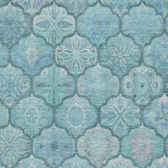 Teal Blue And Aqua Ogee Washable Indoor Outdoor Area Rug Photo 5