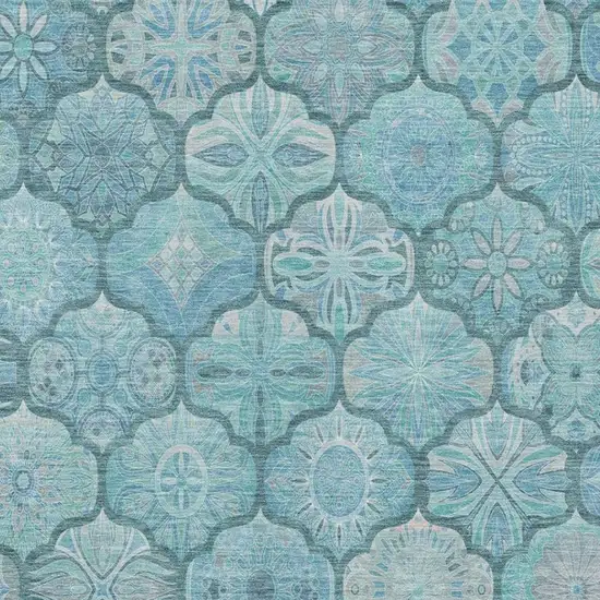 Teal Blue And Aqua Ogee Washable Indoor Outdoor Area Rug Photo 9