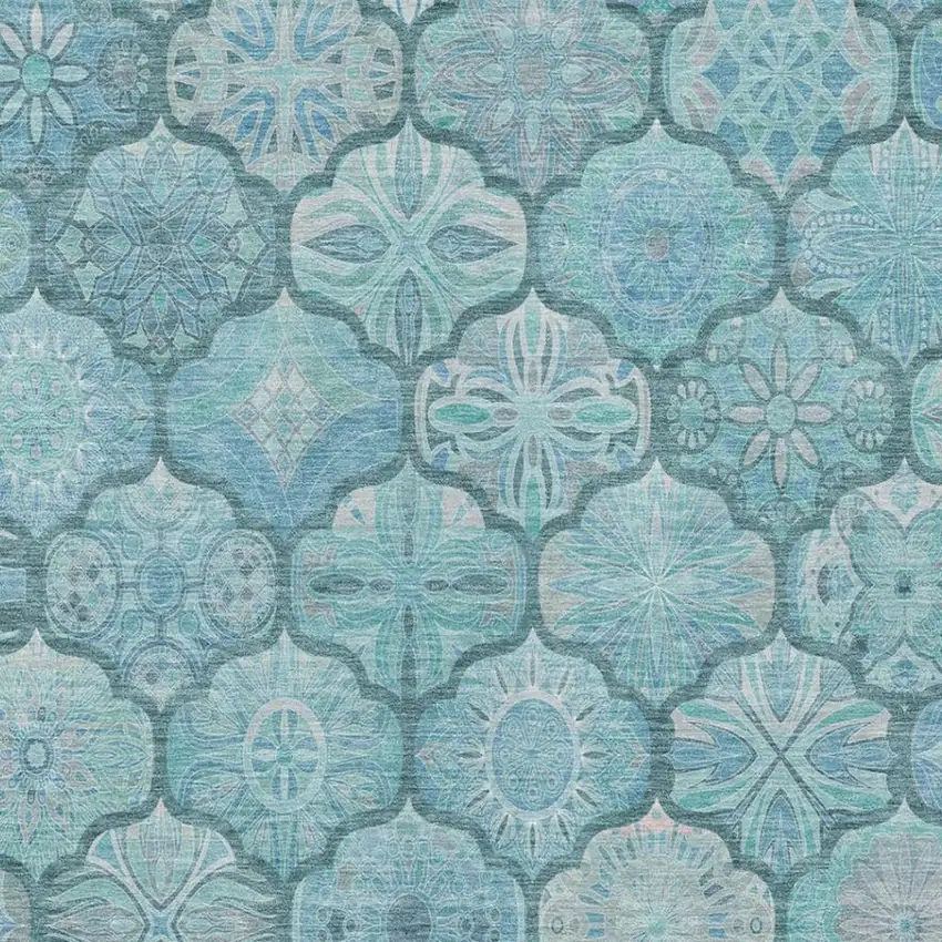 Teal Blue And Aqua Ogee Washable Indoor Outdoor Area Rug Photo 9