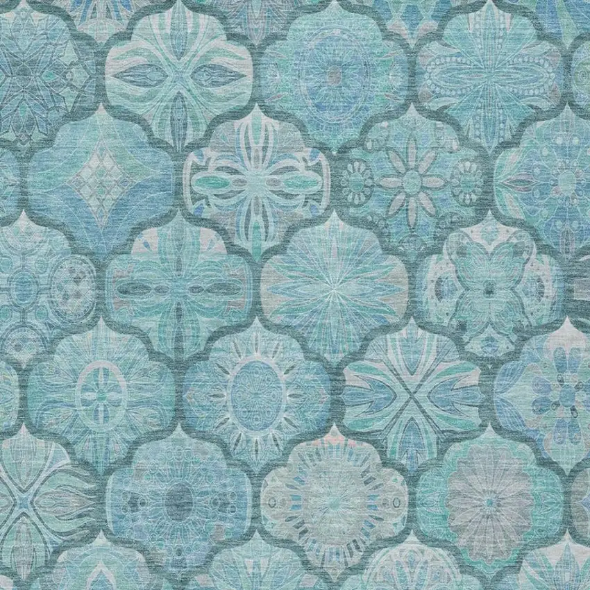 Teal Blue And Aqua Ogee Washable Indoor Outdoor Area Rug Photo 7