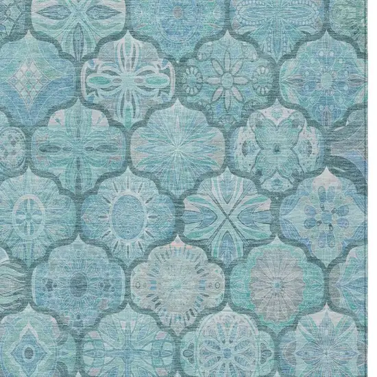 Teal Blue And Aqua Ogee Washable Indoor Outdoor Area Rug Photo 2