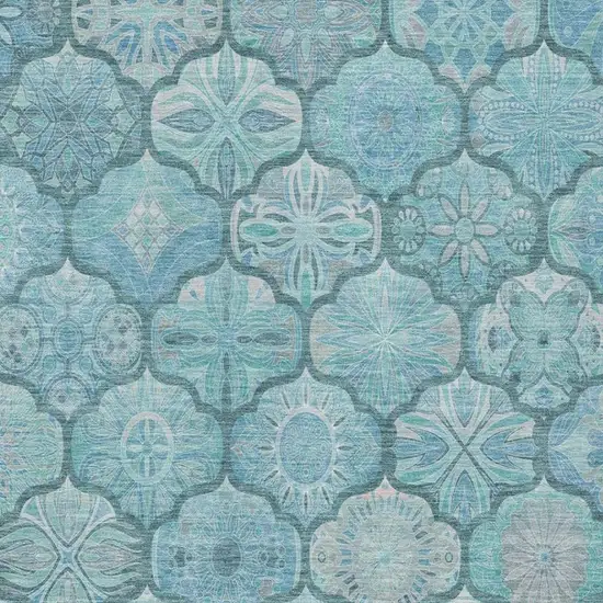 Teal Blue And Aqua Ogee Washable Indoor Outdoor Area Rug Photo 4