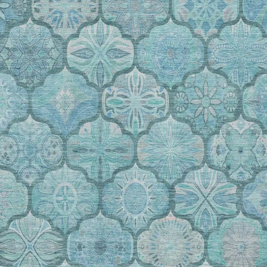 Teal Blue And Aqua Ogee Washable Indoor Outdoor Area Rug Photo 4