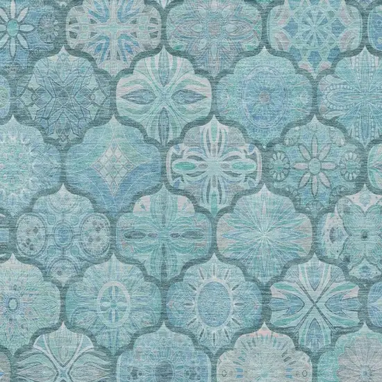 Teal Blue And Aqua Ogee Washable Indoor Outdoor Area Rug Photo 5