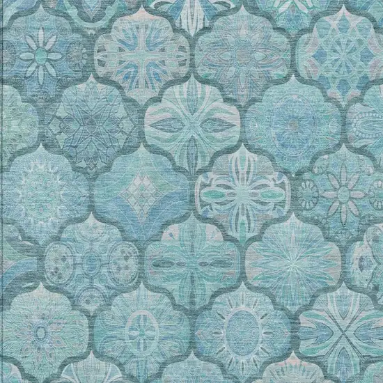 Teal Blue And Aqua Ogee Washable Indoor Outdoor Area Rug Photo 9