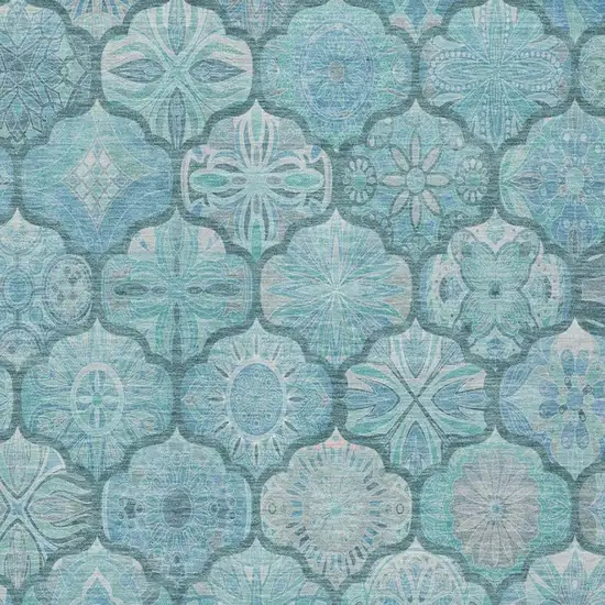 Teal Blue And Aqua Ogee Washable Indoor Outdoor Area Rug Photo 7