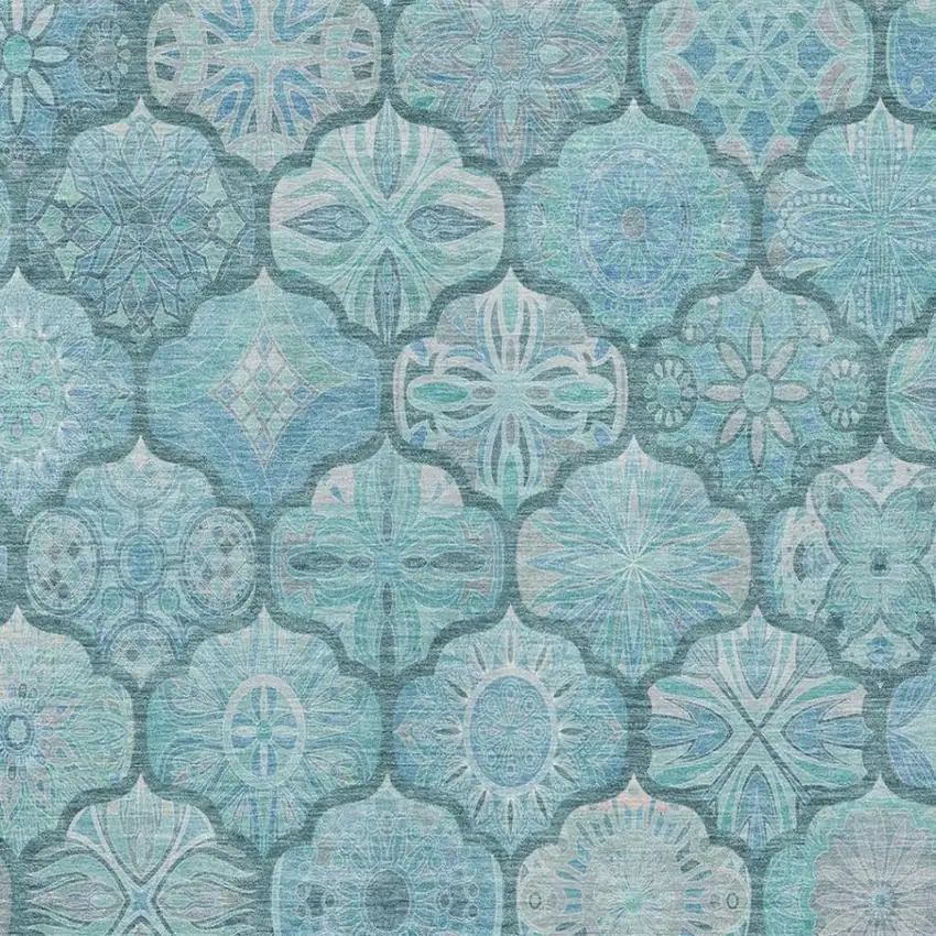 Teal Blue And Aqua Ogee Washable Indoor Outdoor Area Rug Photo 4