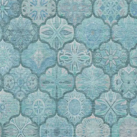 Teal Blue And Aqua Ogee Washable Indoor Outdoor Area Rug Photo 4