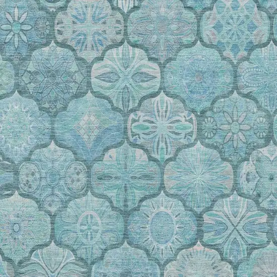 Teal Blue And Aqua Ogee Washable Indoor Outdoor Area Rug Photo 9