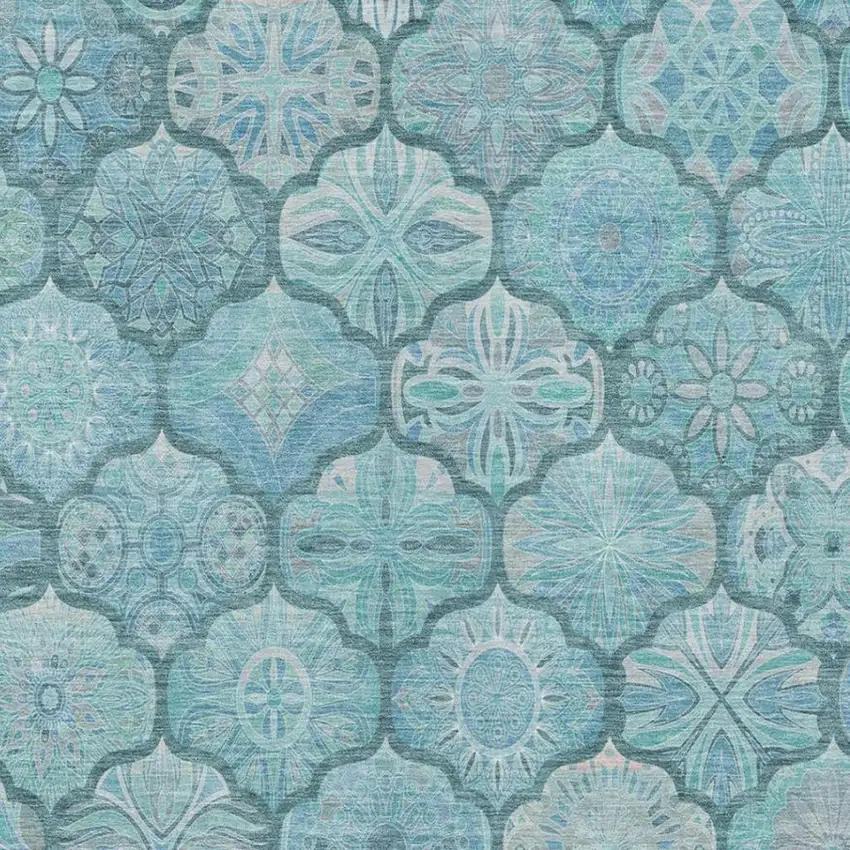 Teal Blue And Aqua Ogee Washable Indoor Outdoor Area Rug Photo 9