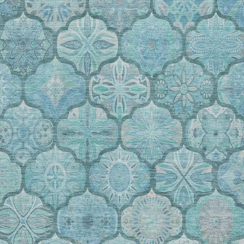 Teal Blue And Aqua Ogee Washable Indoor Outdoor Area Rug Photo 8