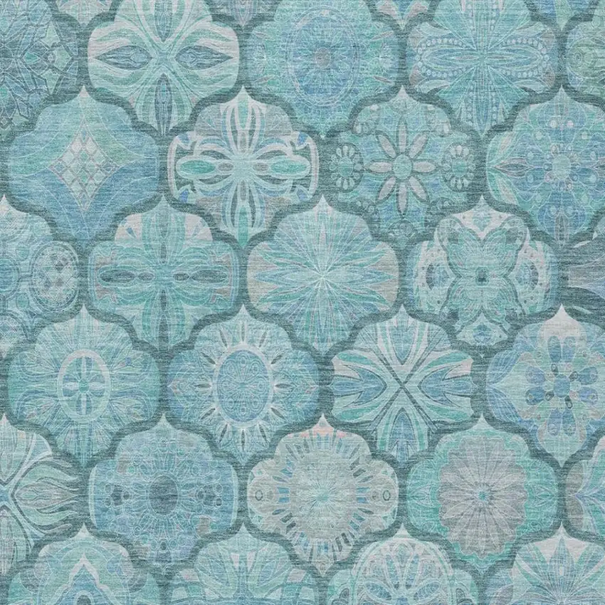 Teal Blue And Aqua Ogee Washable Indoor Outdoor Area Rug Photo 5