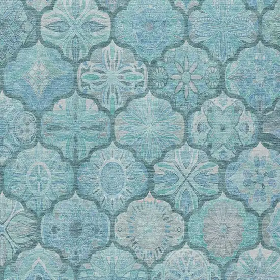 Teal Blue And Aqua Ogee Washable Indoor Outdoor Area Rug Photo 5