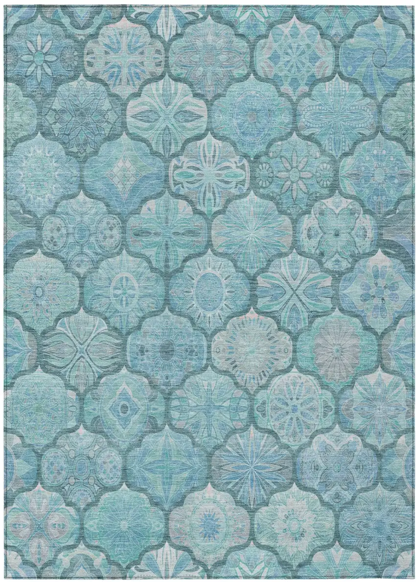 Teal Blue And Aqua Ogee Washable Indoor Outdoor Area Rug Photo 3