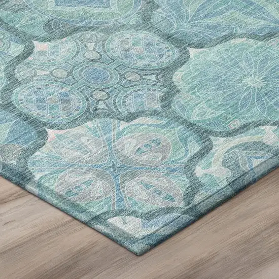 Teal Blue And Aqua Ogee Washable Indoor Outdoor Area Rug Photo 7