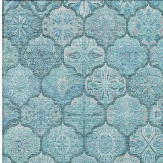 Teal Blue And Aqua Ogee Washable Indoor Outdoor Area Rug Photo 8