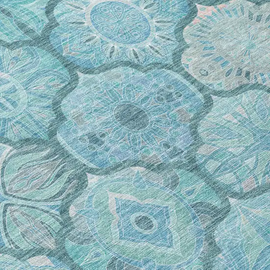 Teal Blue And Aqua Ogee Washable Indoor Outdoor Area Rug Photo 5