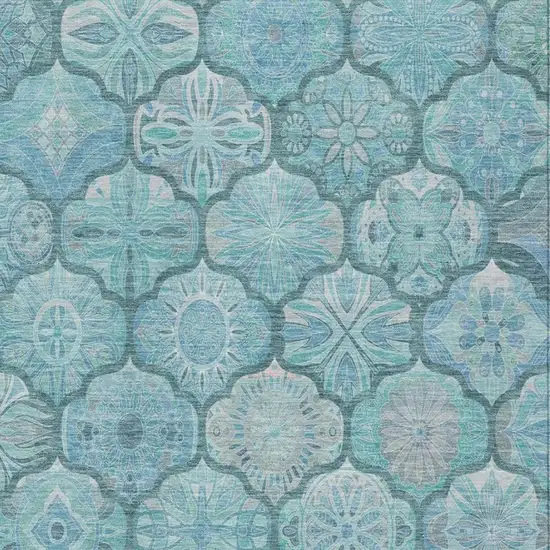 Teal Blue And Aqua Ogee Washable Indoor Outdoor Area Rug Photo 2