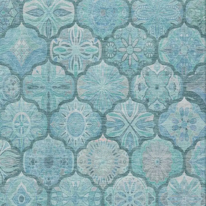 Teal Blue And Aqua Ogee Washable Indoor Outdoor Area Rug Photo 2