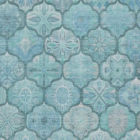 Teal Blue And Aqua Ogee Washable Indoor Outdoor Area Rug Photo 9