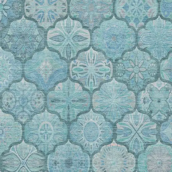 Teal Blue And Aqua Ogee Washable Indoor Outdoor Area Rug Photo 6