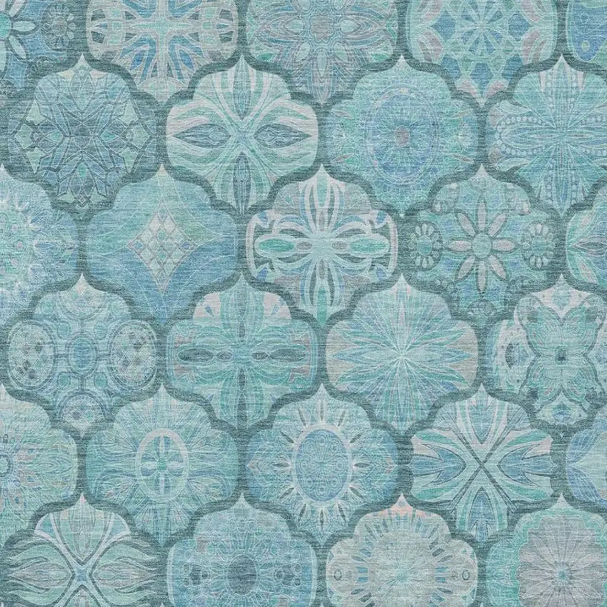 Teal Blue And Aqua Ogee Washable Indoor Outdoor Area Rug Photo 6