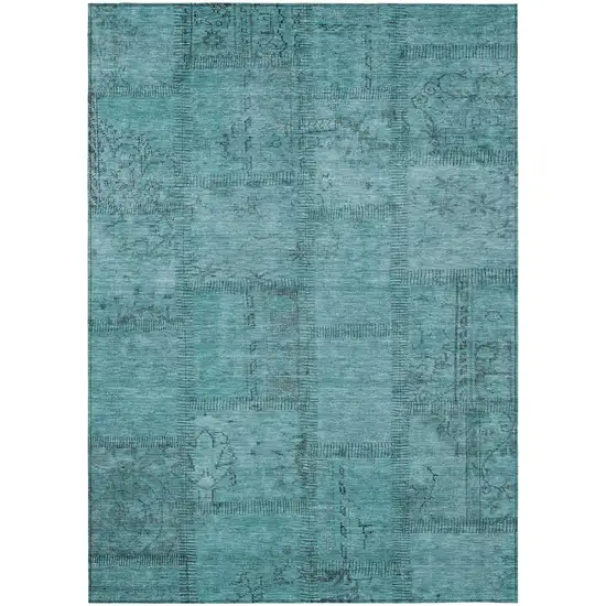 Teal Blue And Aqua Patchwork Washable Indoor Outdoor Area Rug Photo 2