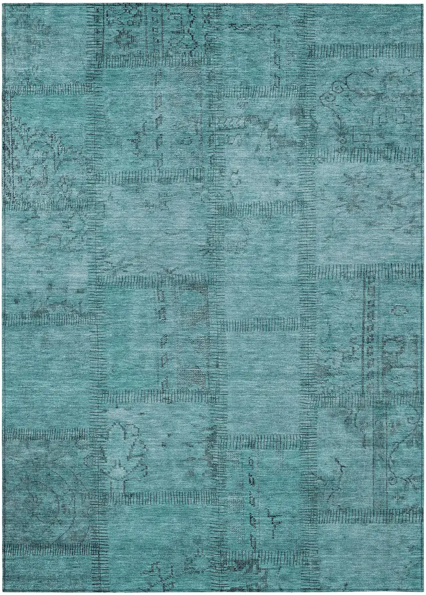 Teal Blue And Aqua Patchwork Washable Indoor Outdoor Area Rug Photo 2