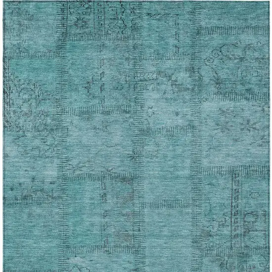 Teal Blue And Aqua Patchwork Washable Indoor Outdoor Area Rug Photo 5