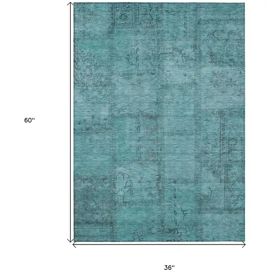 Teal Blue And Aqua Patchwork Washable Indoor Outdoor Area Rug Photo 3