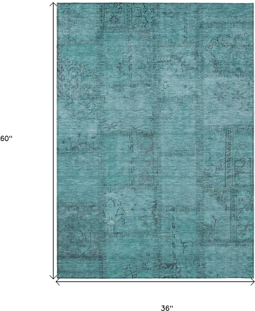 Teal Blue And Aqua Patchwork Washable Indoor Outdoor Area Rug Photo 3