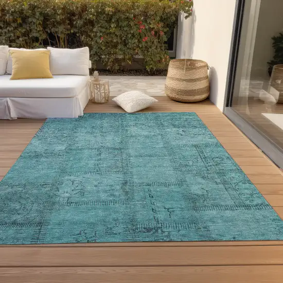 Teal Blue And Aqua Patchwork Washable Indoor Outdoor Area Rug Photo 7