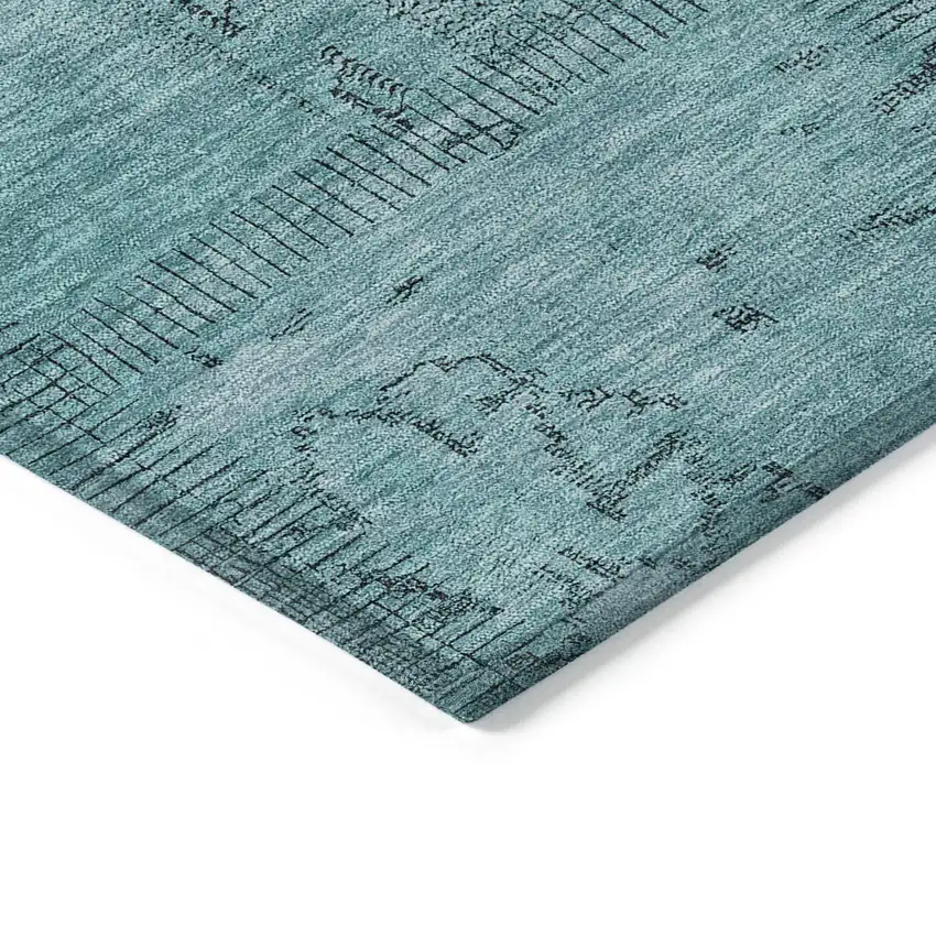 Teal Blue And Aqua Patchwork Washable Indoor Outdoor Area Rug Photo 4