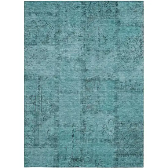Teal Blue And Aqua Patchwork Washable Indoor Outdoor Area Rug Photo 6