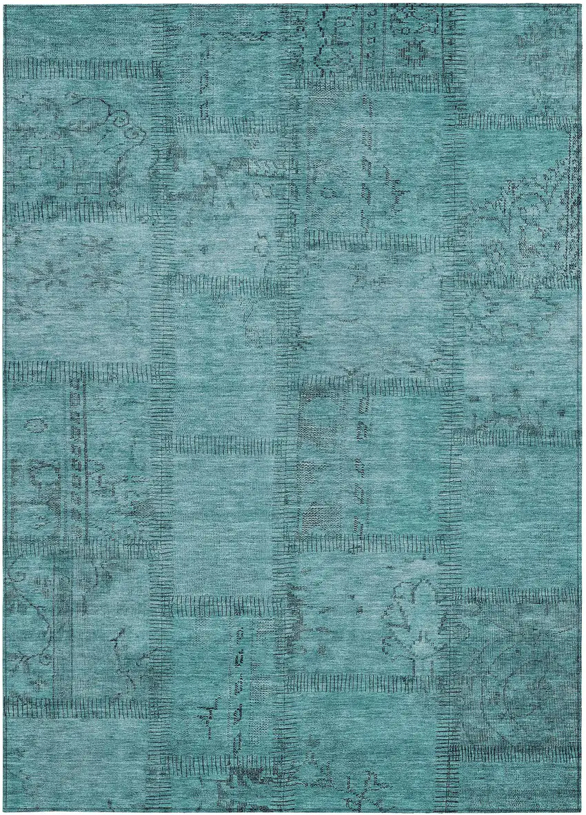 Teal Blue And Aqua Patchwork Washable Indoor Outdoor Area Rug Photo 6