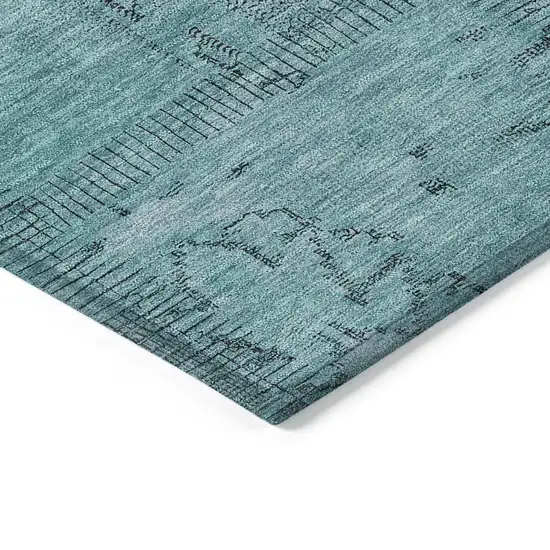 Teal Blue And Aqua Patchwork Washable Indoor Outdoor Area Rug Photo 4