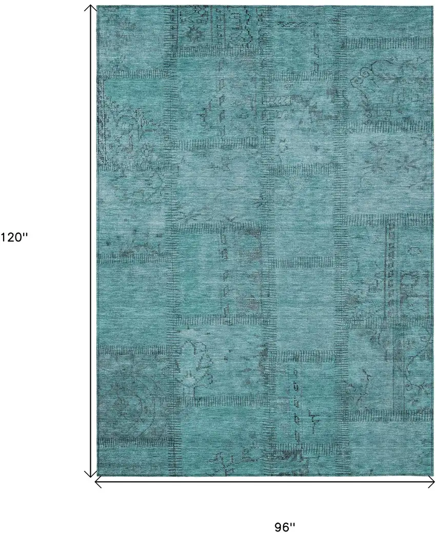 Teal Blue And Aqua Patchwork Washable Indoor Outdoor Area Rug Photo 3
