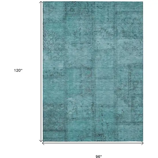 Teal Blue And Aqua Patchwork Washable Indoor Outdoor Area Rug Photo 3