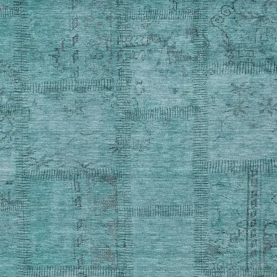 Teal Blue And Aqua Patchwork Washable Indoor Outdoor Area Rug Photo 5