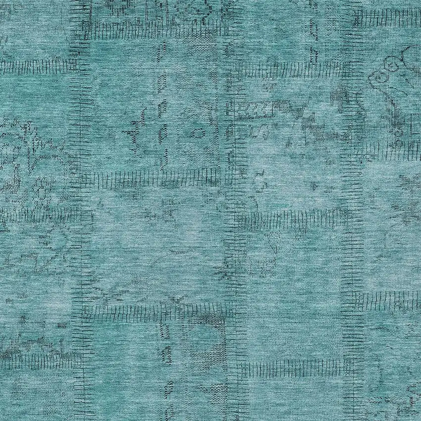 Teal Blue And Aqua Patchwork Washable Indoor Outdoor Area Rug Photo 4