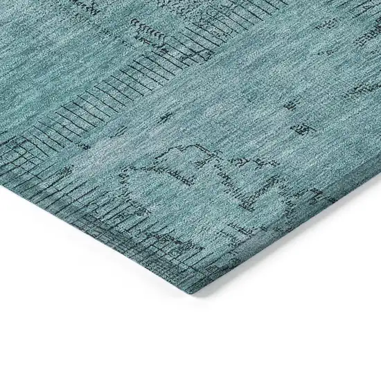 Teal Blue And Aqua Patchwork Washable Indoor Outdoor Area Rug Photo 3