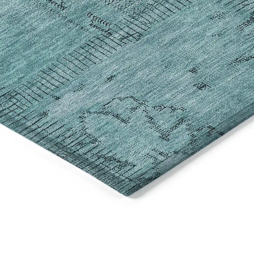 Teal Blue And Aqua Patchwork Washable Indoor Outdoor Area Rug Photo 3