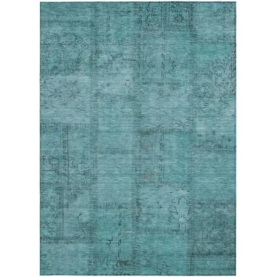 Teal Blue And Aqua Patchwork Washable Indoor Outdoor Area Rug Photo 5