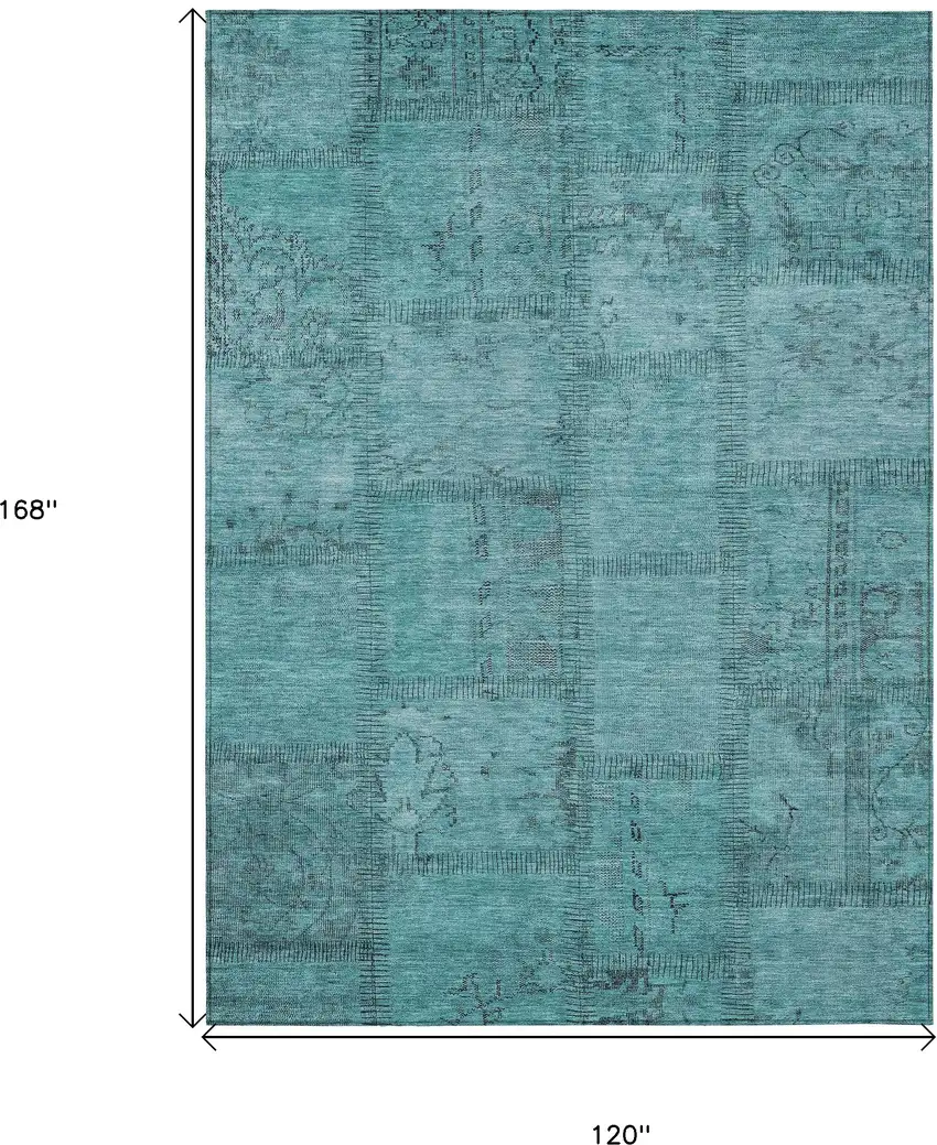 Teal Blue And Aqua Patchwork Washable Indoor Outdoor Area Rug Photo 3