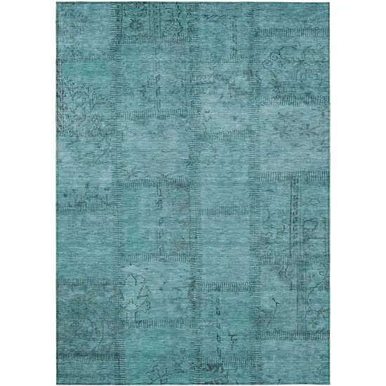 Teal Blue And Aqua Patchwork Washable Indoor Outdoor Area Rug Photo 2