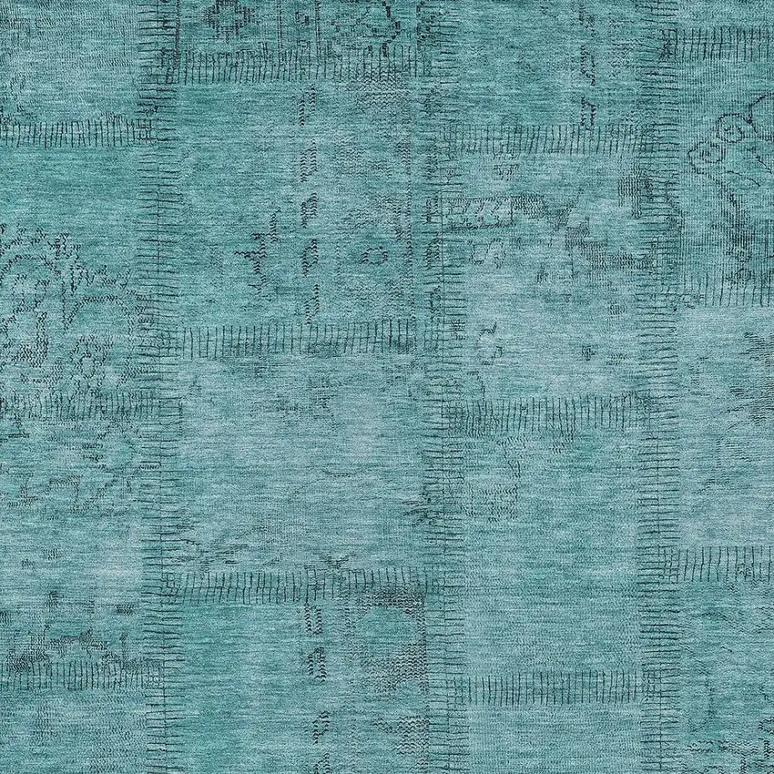 Teal Blue And Aqua Patchwork Washable Indoor Outdoor Area Rug Photo 5